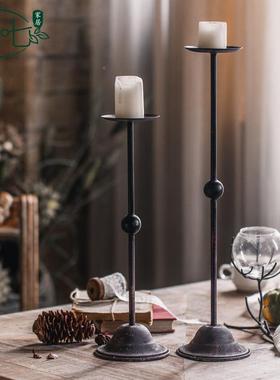 复古做旧别摆件艺墅餐桌烛台玄关创意装蜡烛台铁饰艺83653桌面饰