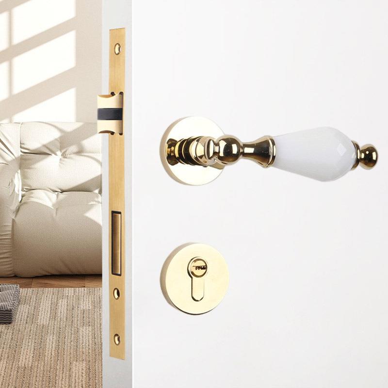 水晶黑陶瓷门锁室内金色奢静音室美式轻简约木门把手门含锁房HPF