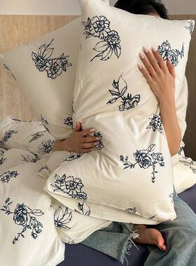 复古黑白裸天竺棉件套全棉睡织纯棉超柔软YM200041针被套床笠款床