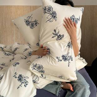 复古黑白裸天竺棉件套全棉睡织纯棉超柔软YM200041针被套床笠款床