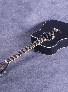 1寸民谣木MES吉他gui琴tar初4学椴吉它哑光黑色缺角练习厂家