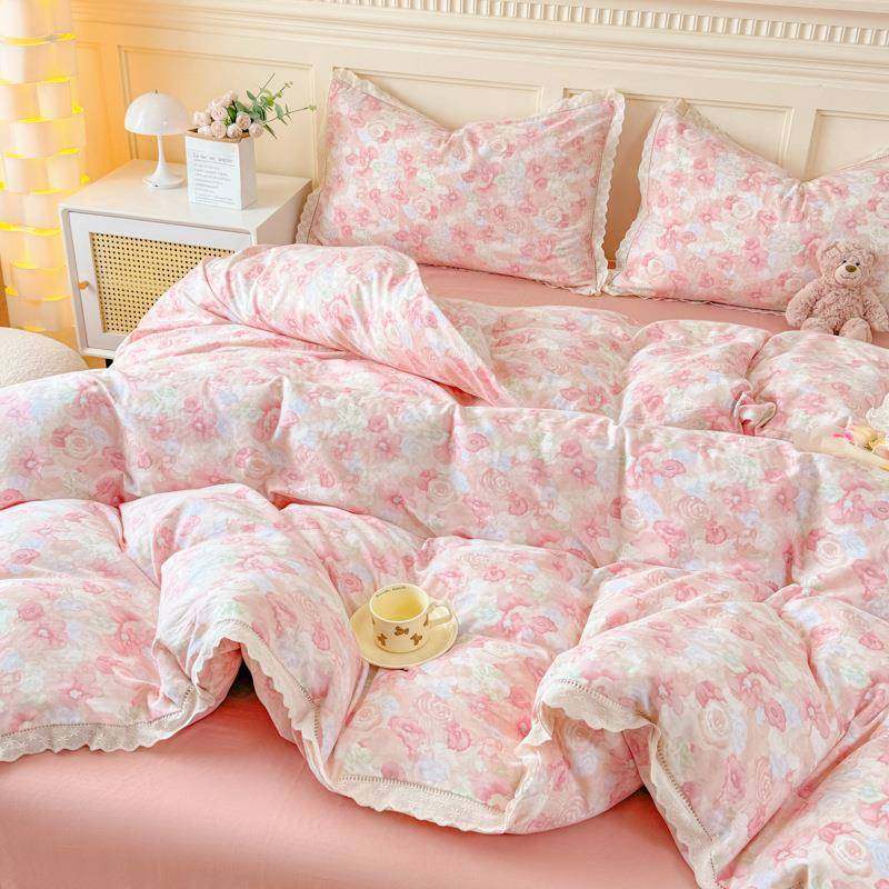 全丝棉双层纱SDL韩版小碎蕾花边四件套纯棉公主风被花套罩单三床,床上用品,床品套件/四件套/多件套,淘宝优惠券,粉丝福利购,淘宝优惠卷