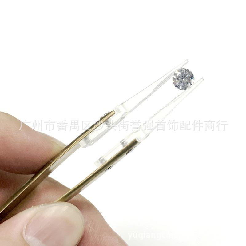 持无色差宝石镊子刮钻彩宝拍照夹具高透明无色差宝胶头带槽石夹不