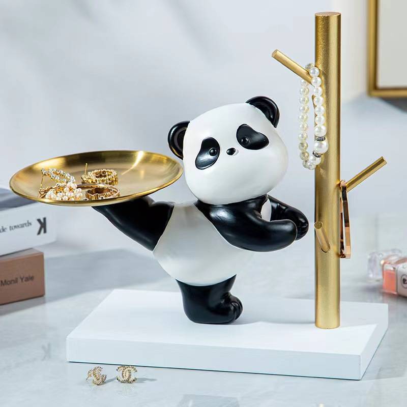 轻奢熊猫钥匙收纳托盘摆件家居入户玄关茶几桌面装饰旺铺开业前台
