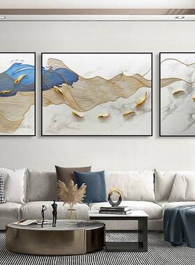 手景绘九鱼图抽象客厅沙背油立体发三联画现23.06.01代简约轻奢装