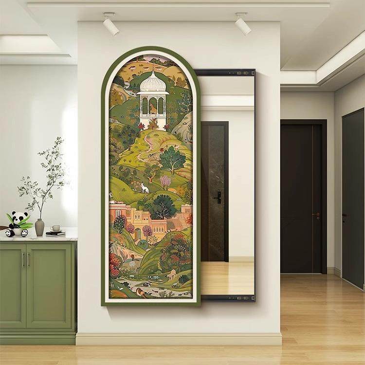 古绿色玄风关装饰画镜子形推拉全身镜隐穿衣镜可关无品牌/闭暗藏