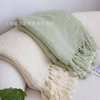 简约薄慵www10176素色肌理休闲懒装饰毯荷绿沙发毯午办公室睡盖毯
