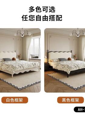 PPC式复古床轻奢主卧黑色实木1.米双人床户型小波8浪法涟漪床