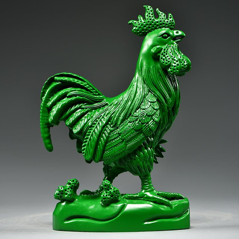 绿色实木雕刻摆件纯CBY鸡木头十厅二生鸡肖公客电视柜装饰工艺品