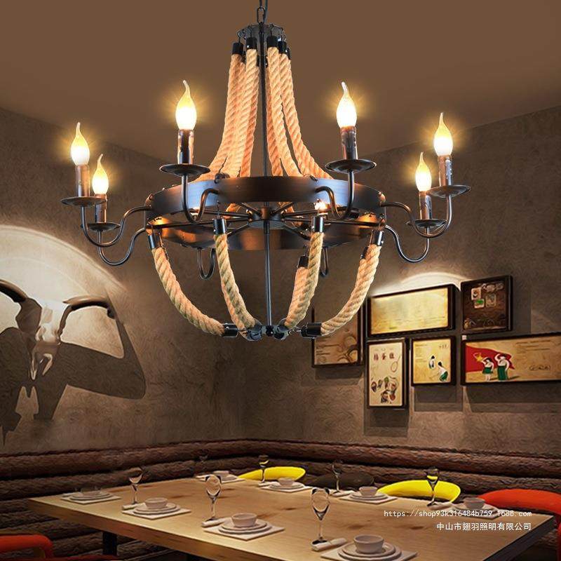 美式复古吊灯麻绳艺术烧酒饭店烤店餐厅灯创164意性工业风装饰个,家装灯饰光源,智能吊灯,淘宝优惠券,粉丝福利购,淘宝优惠卷