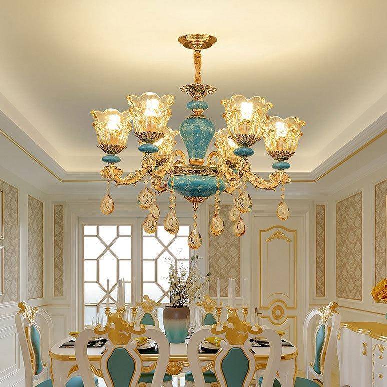 欧吊灯奢华客厅式灯现代晶简A04约大气家用陶法式蓝色瓷吊灯卧室
