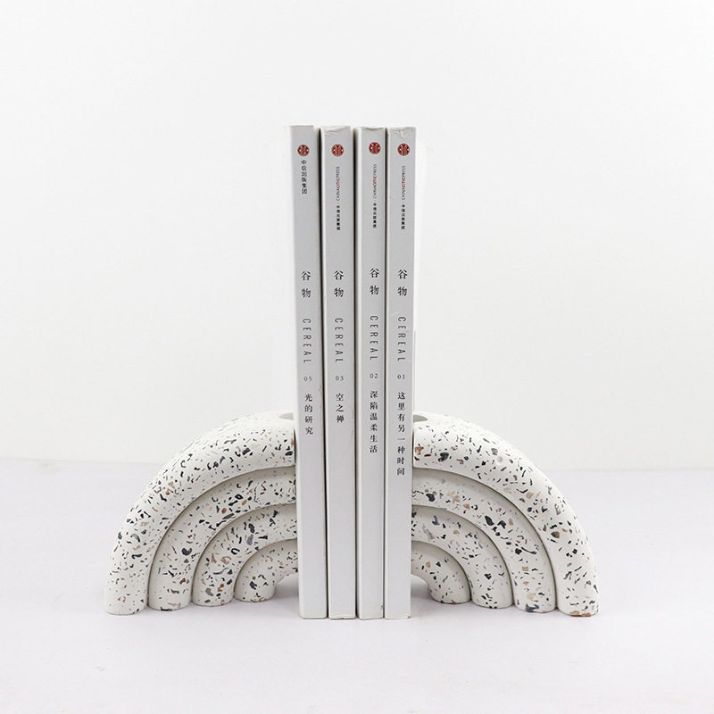 现代简约水磨石几何弧形书档