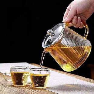 简约硅高硼玻璃茶壶耐高温漏壶条纹泡水壶透明家钢用MSC高颜茶值