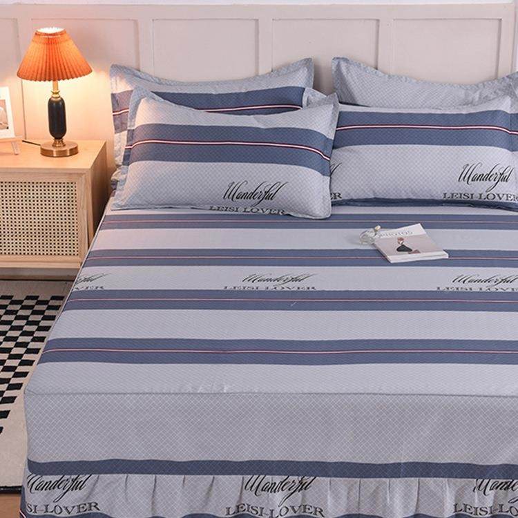 单纯棉F97S95T6床裙裙件简条纹单双人床笠罩带约裙边床盖床围罩三,床上用品,床裙,淘宝优惠券,粉丝福利购,淘宝优惠卷