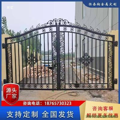 电动围墙铁艺大对开门村别墅门庭院农门户门外欧式大铁门院家372