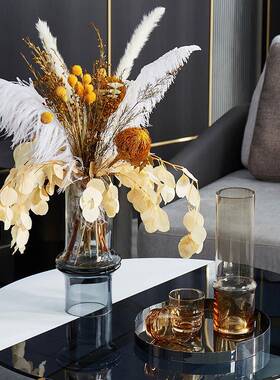 现用代轻奢花风烟灰色竹节形TM-64739视花瓶家房间客厅电柜透明玻