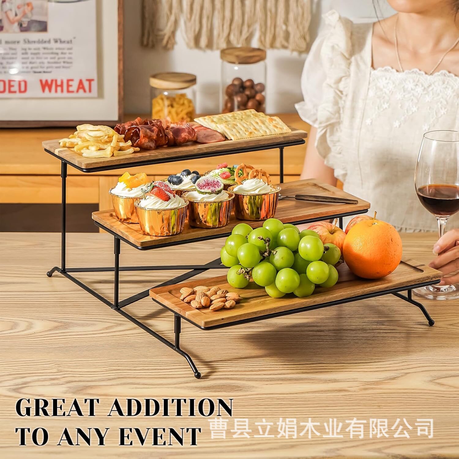 婚礼铁木结合阶梯式三层托盘