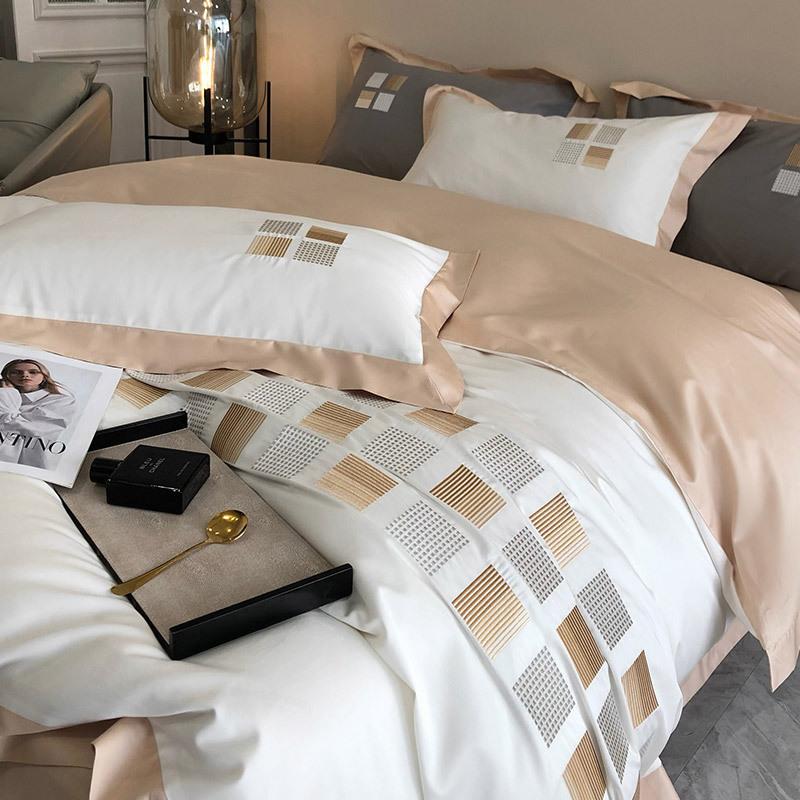 A类四欧式轻奢风140支绒棉纯棉件套简TGH--140约刺绣花全棉套床长