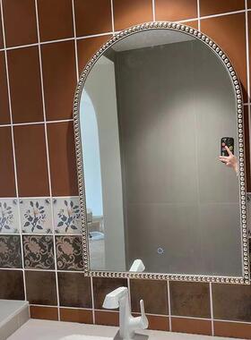 6R法式美式复智古拱形室镜卫浴生间镜子LED能背灯挂镜妆镜化TES梳