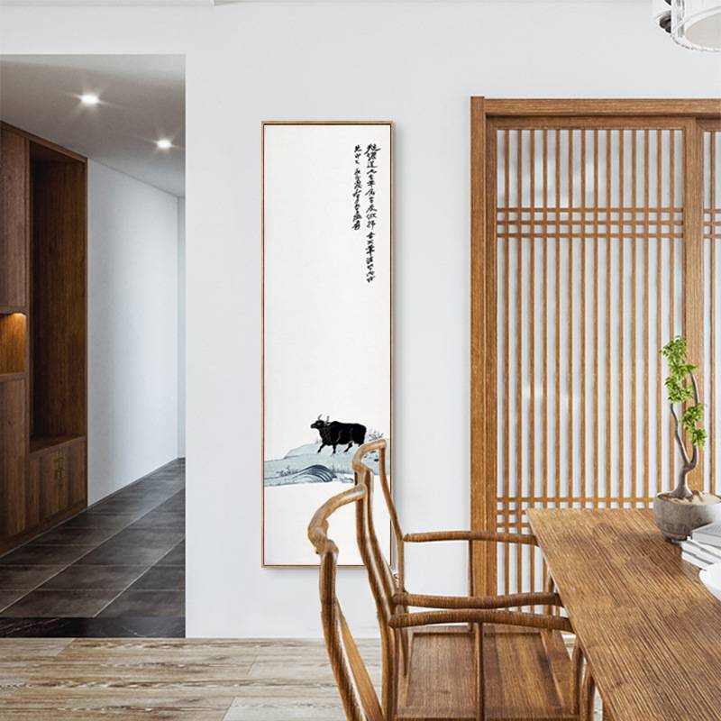 野趣 新中式入户玄关装饰画竖版长条书房挂画张大千勒马图壁画图片