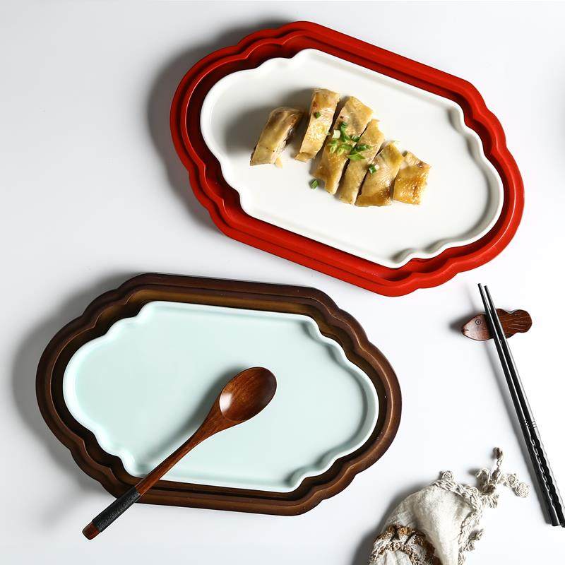 特色式凉子菜AFS竹平盘饭店陶瓷异形炒菜碟创意酒中店明档餐具组