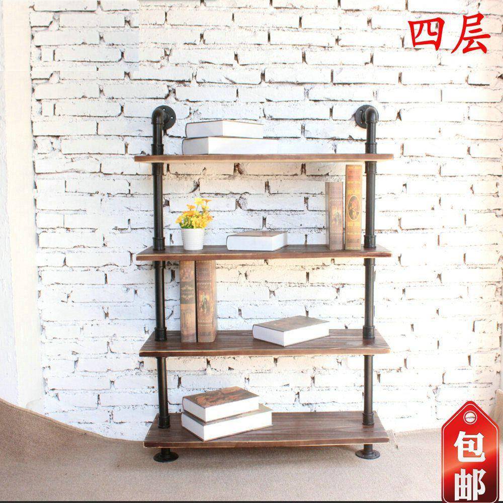 复板古TB534016工业风水管墙上物置架多层实木客地厅书架壁挂搁卧