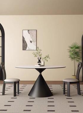 法式洽谈桌岩圆形桌餐纯白色现XPJ53dPA代简约圆桌户型家用小饭桌