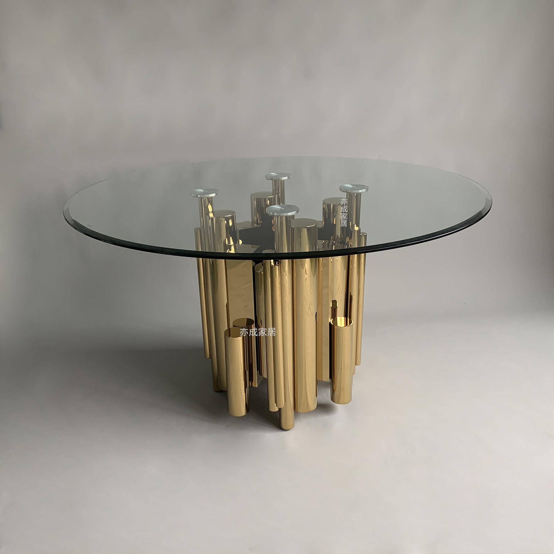 现代轻奢锈钢餐家用餐桌别墅意酒店样板房创不设计师F181-G款厅圆