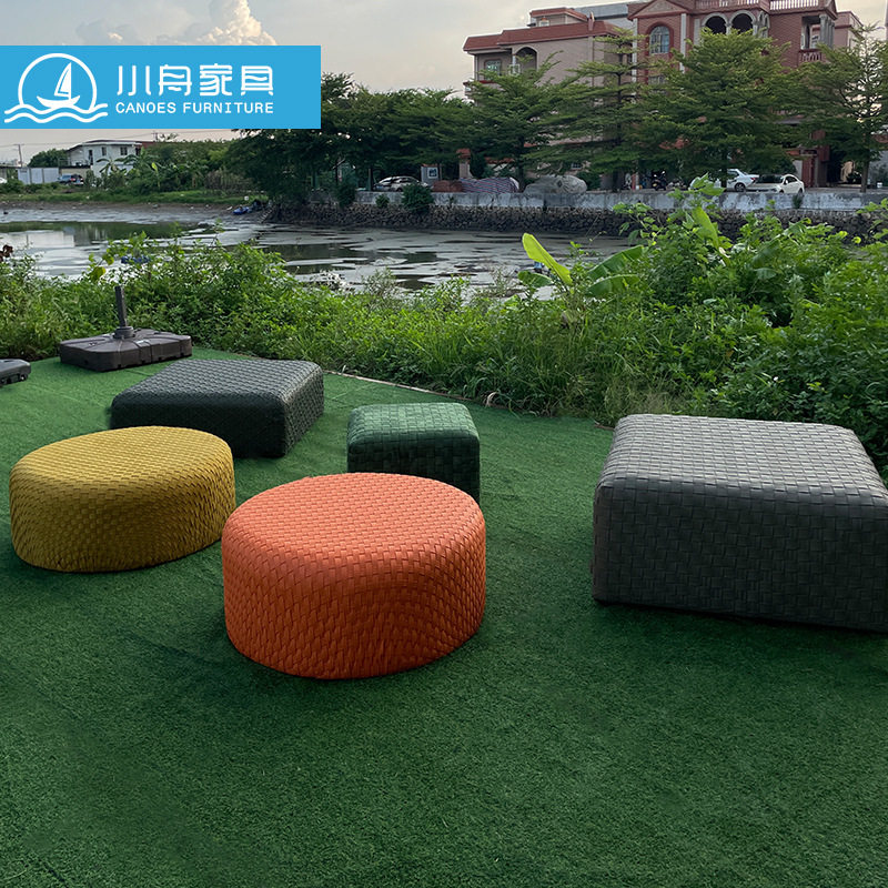 简约布艺实木内胆圆凳客厅沙发