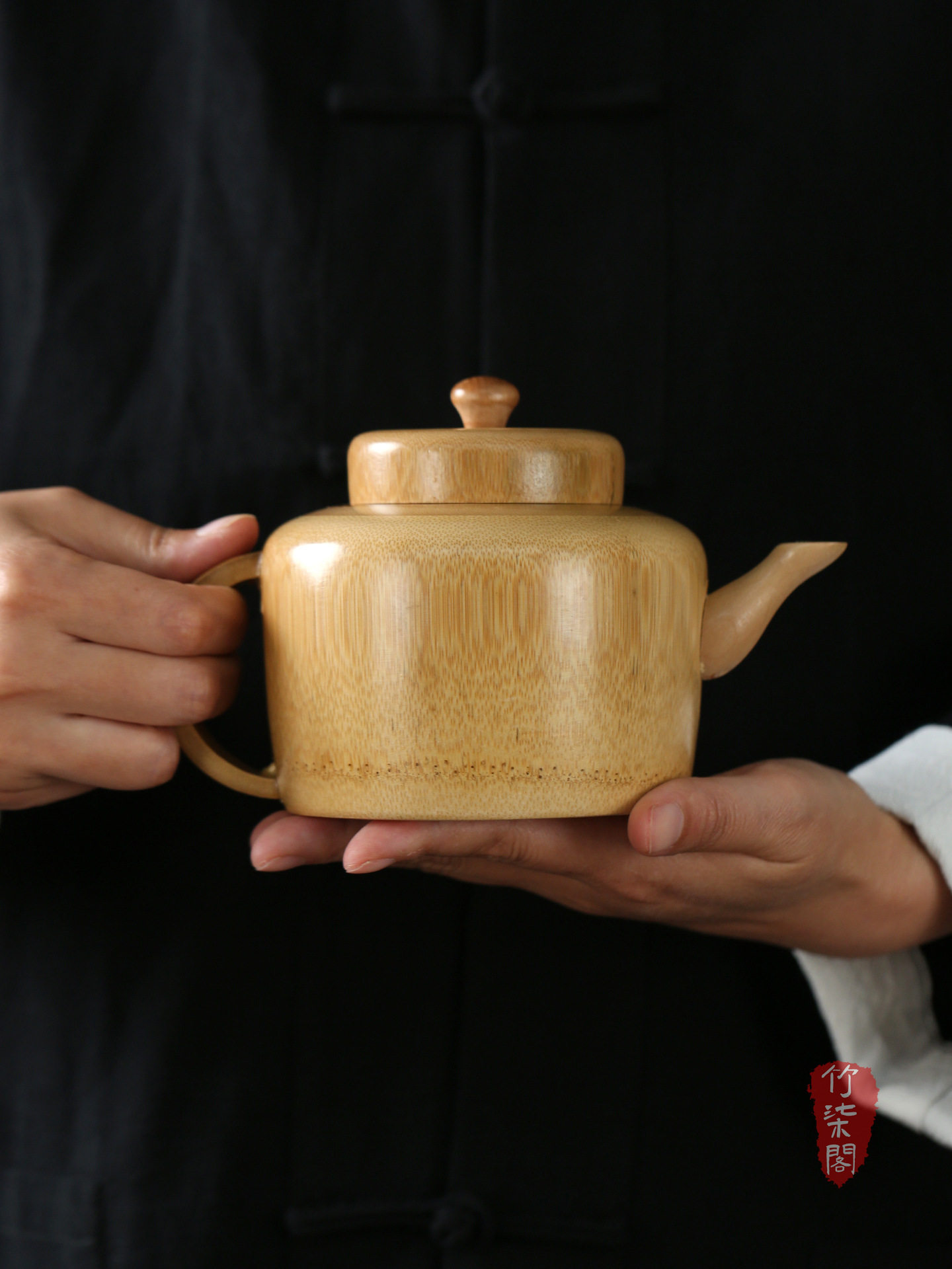 竹其阁手工碳化竹茶壶家居摆件