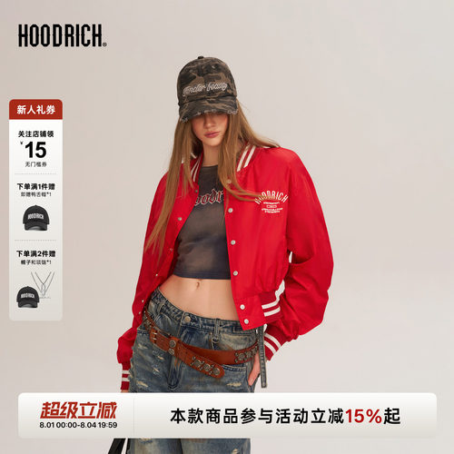 HOODRICH美式复古学院风字母刺绣棒球服外套春季宽松运动夹克女款