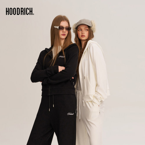 HOODRICH美式复古基础字母刺绣开衫卫衣潮牌修身短款外套女款