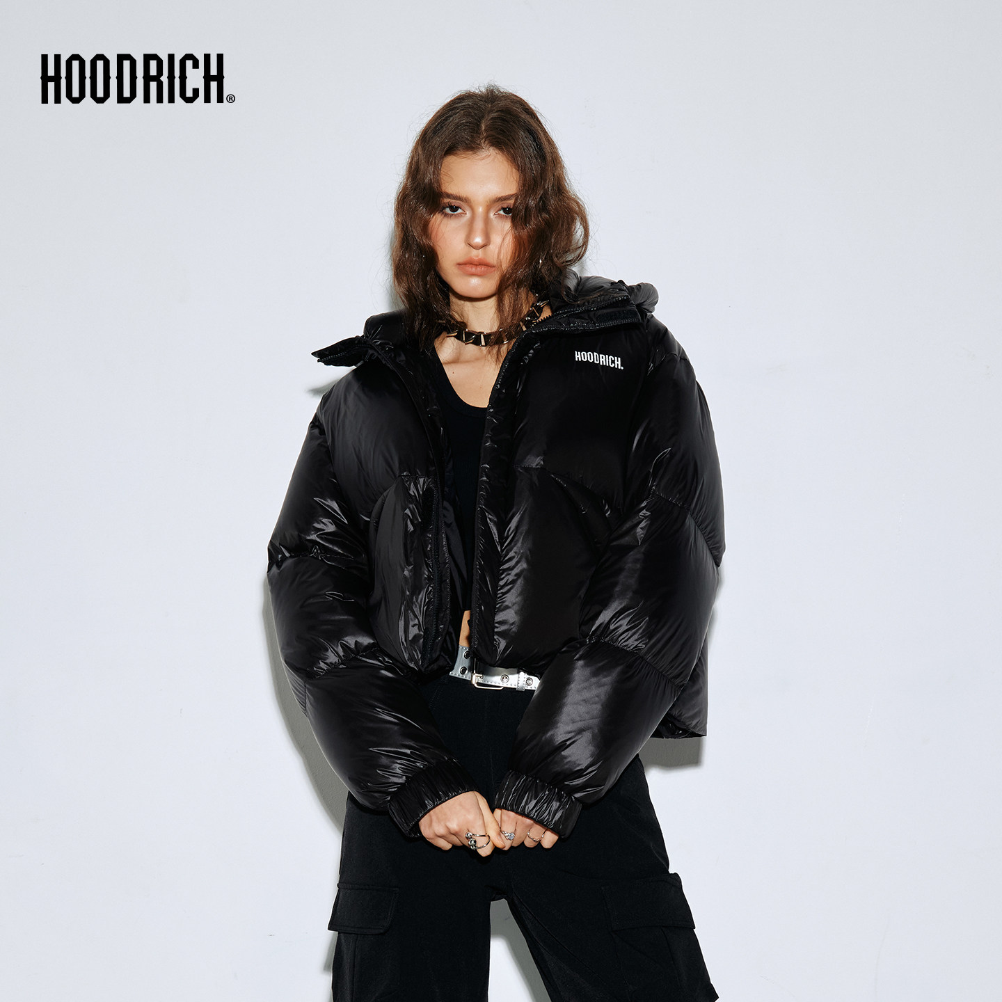 HOODRICH90白鸭绒羽绒服冬季保暖加厚纯色短款百搭蓬松休闲外套女