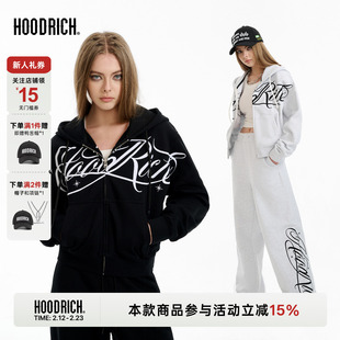 HOODRICH美式涂鸦字母刺绣拉链开衫针织卫衣潮牌春季短款修身外套