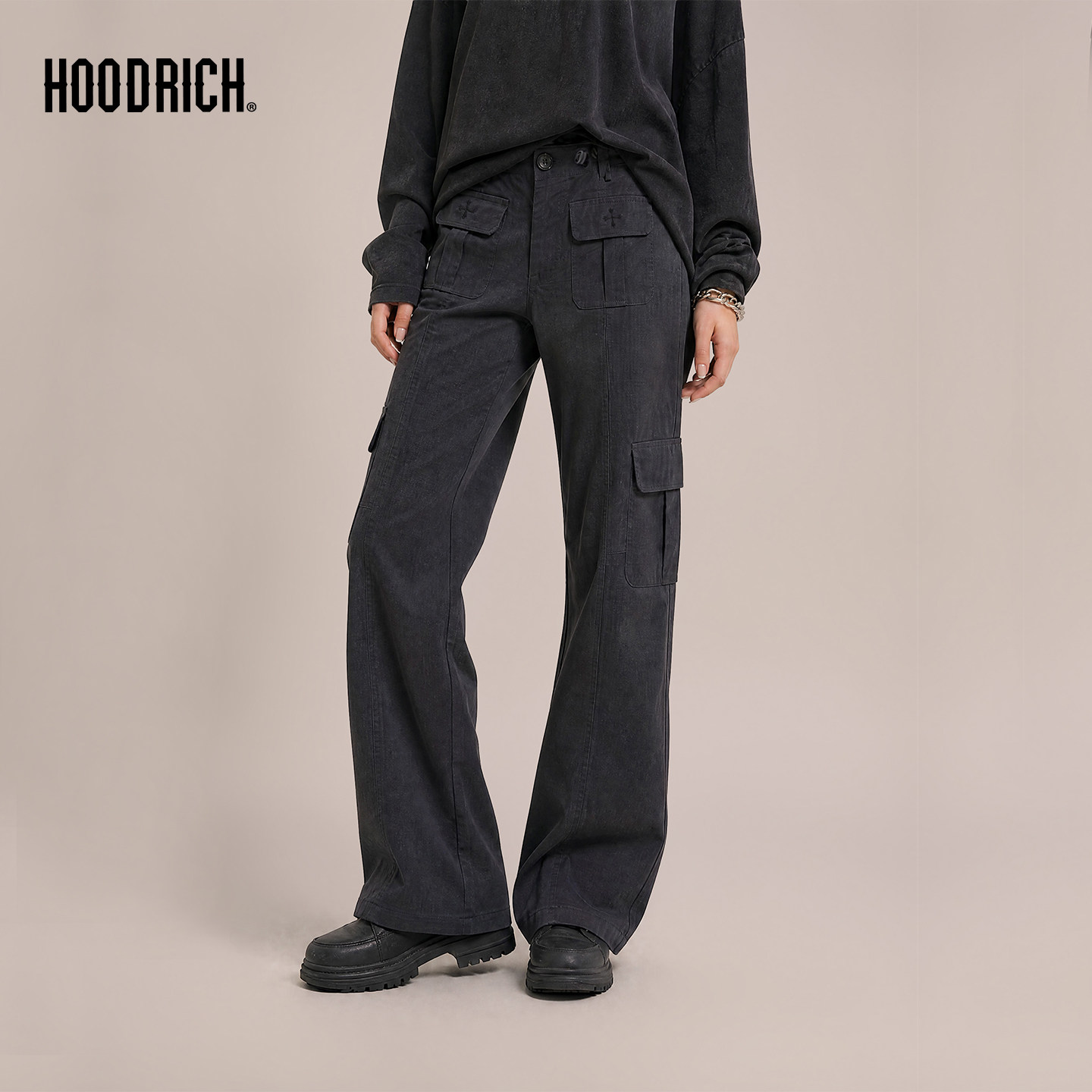 HOODRICH美式复古格纹大口袋工装裤潮流修身辣妹风直筒长裤女款