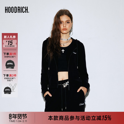 HOODRICH美式复古基础字母刺绣开衫卫衣潮牌修身短款外套女