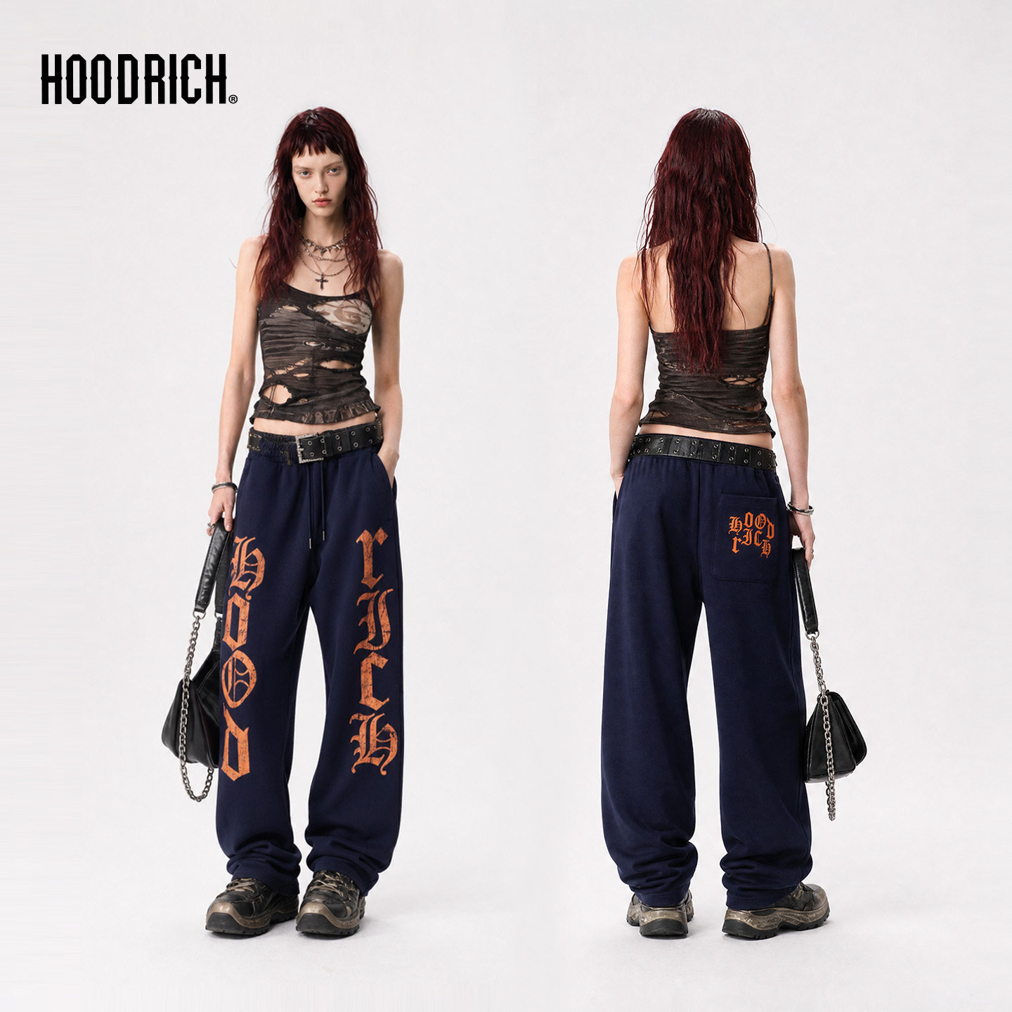 HOODRICH哥特橙色字母印花休闲直筒卫裤男潮流春秋季运动裤男款