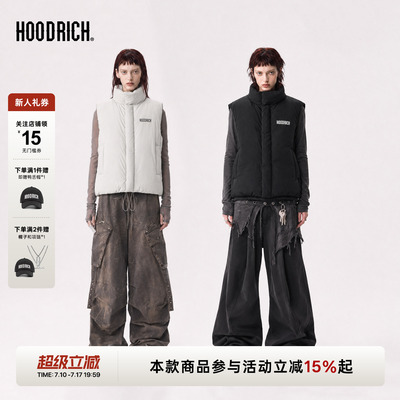 HOODRICH90白鸭绒基础款字母印花羽绒马甲冬季保暖蓬松外套男款