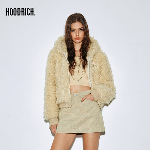 HOODRICH卡其色羊羔毛短款冬季防寒保暖加厚摇粒绒外套女款