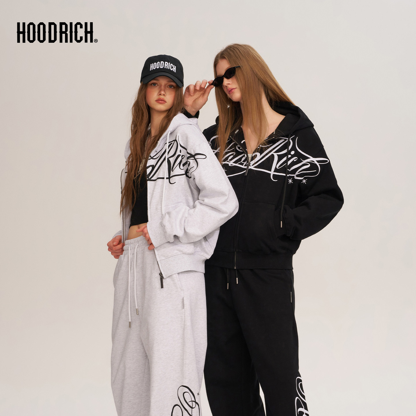 HOODRICH美式涂鸦字母刺绣拉链开衫针织卫衣春季短款修身外套女款