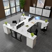 简约现代L型员工办公桌椅组合工位办公室屏风卡座电脑桌带书柜