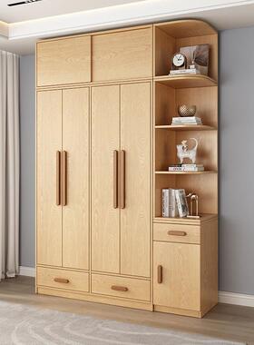 木月实木衣柜橡木现代简约书型柜PRZ桌一体角可伸缩组合小户电脑