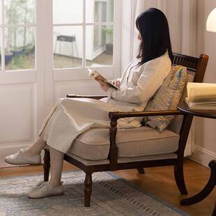 法式复古酋长椅实木布艺单人沙发客厅阳台扶手休闲椅美式懒人躺椅