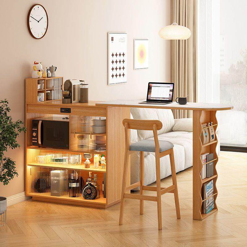 台餐边柜一体日实木式985小户型伸缩吧餐桌窄岛客台家用厅沙发隔
