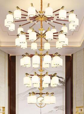 全铜新中式式实木复楼别墅客厅大层吊灯64814中国风楼下中楼跃朝