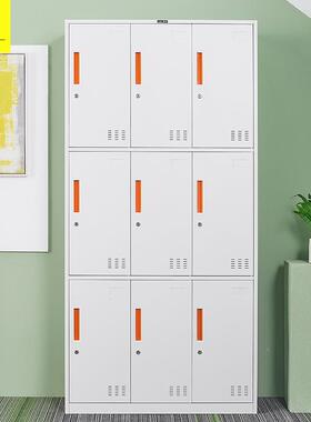 虎一办公家具更衣柜铁35702柜宿舍室员手工多皮门储红物柜子拉白