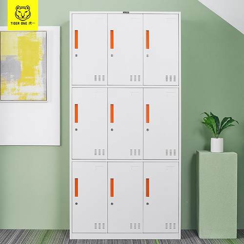 虎一办公家具更衣柜铁35702柜宿舍室员手工多皮门储红物柜子拉白