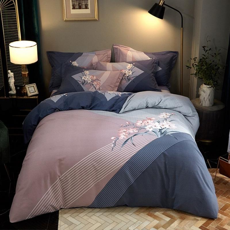 全加厚棉磨毛CTTctfcw四件套床上简约条格男士纯床单笠被套秋三棉