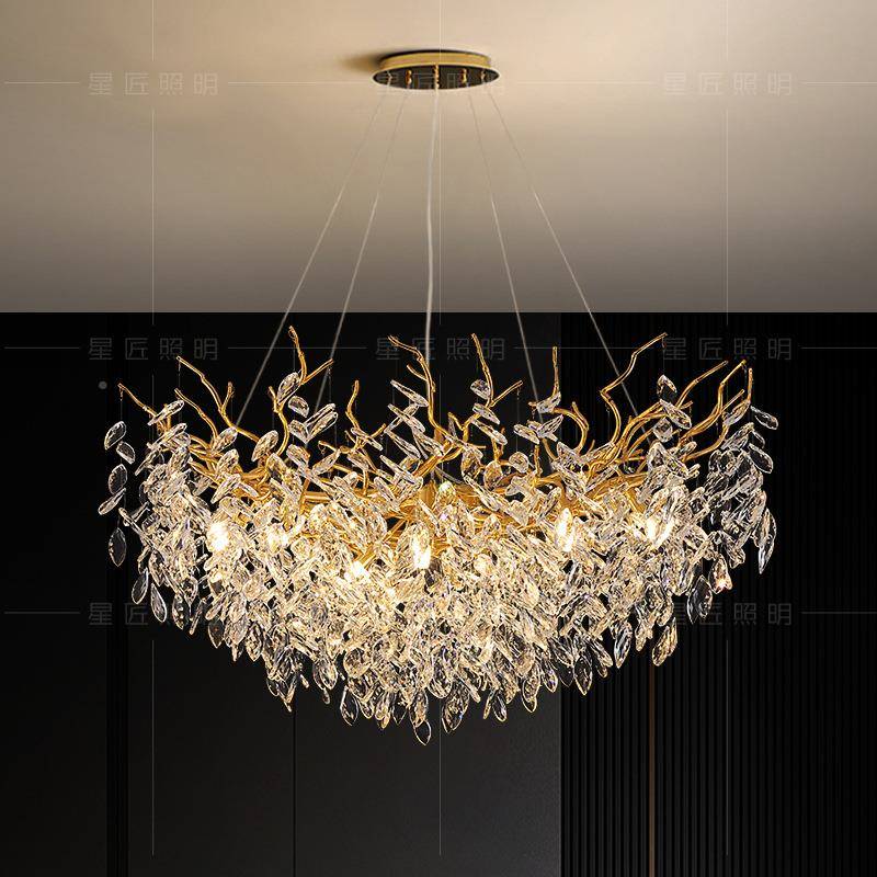 法式奢华轻奢水UJU灯简约客厅大气吊复式楼灯美式树枝豪华水晶圆