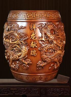 雕祥龙献瑞仿木鼓yl130子凳家用装饰摆件办新公室浮矮凳2025款